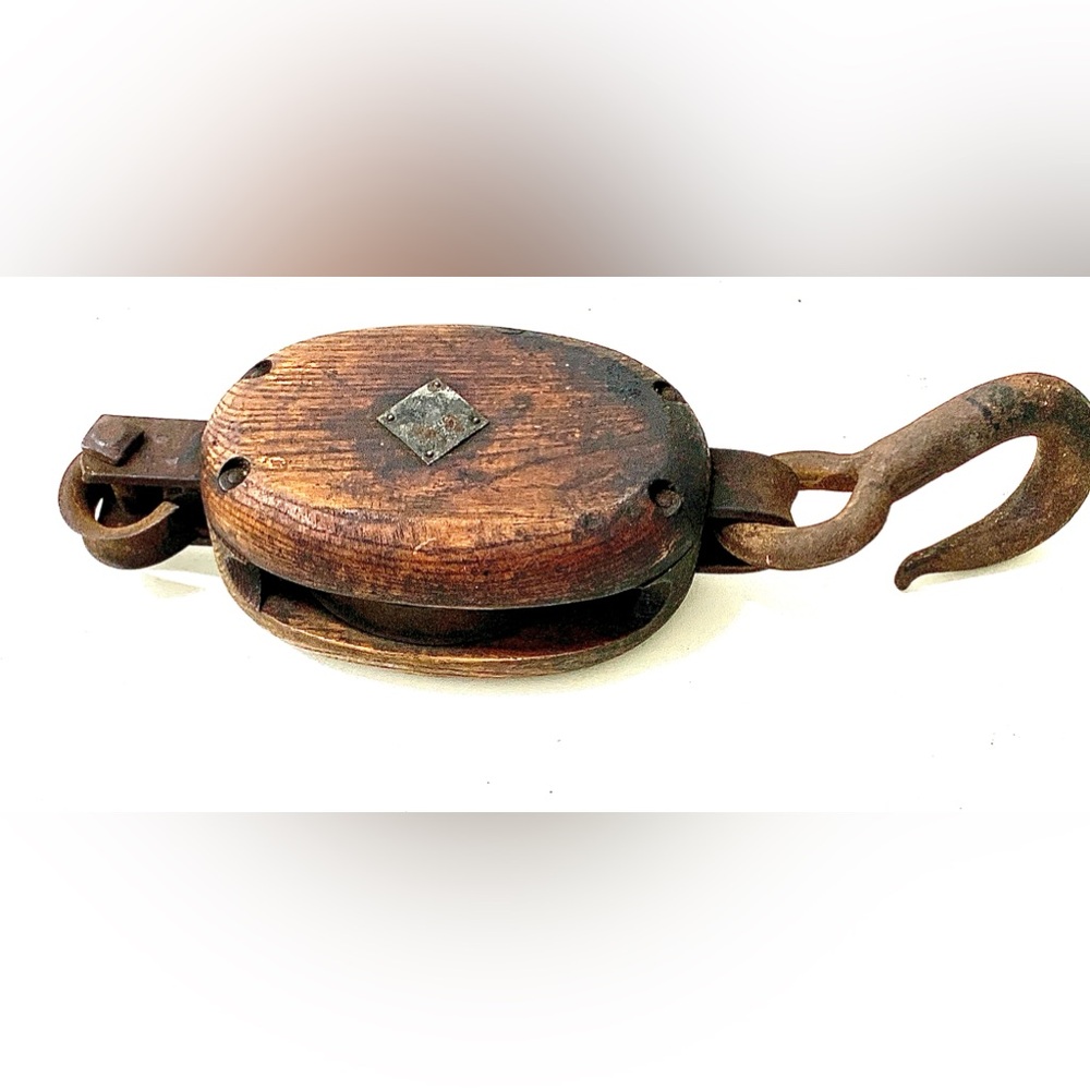 19th Century Antique Large Tall Ship Sail Rigging Functional Wooden Pulley